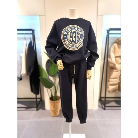 빈티지 프린팅 기모 맨투맨 세트 OT