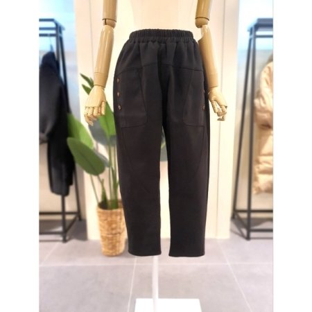 버튼 장식 배기 팬츠 다크그레이