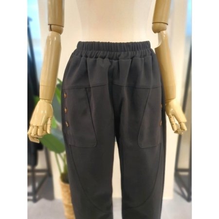 버튼 장식 배기 팬츠 다크그레이