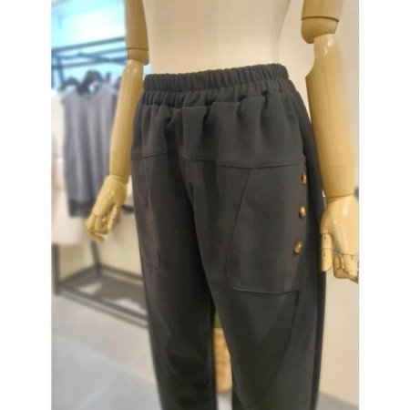 버튼 장식 배기 팬츠 다크그레이