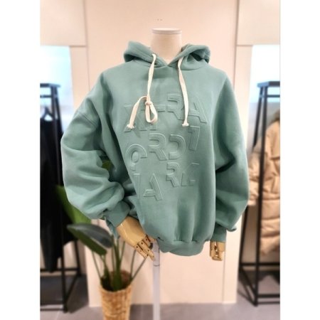 엠보 기모 루즈핏 후드티 민트