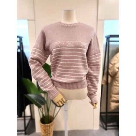 리본 라운드넥 니트 핑크