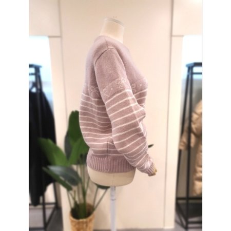 리본 라운드넥 니트 핑크