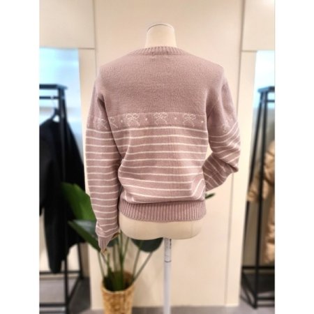 리본 라운드넥 니트 핑크