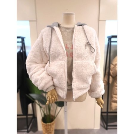 뽀글 후드 집업 점퍼 아이보리