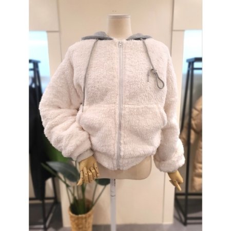 뽀글 후드 집업 점퍼 아이보리