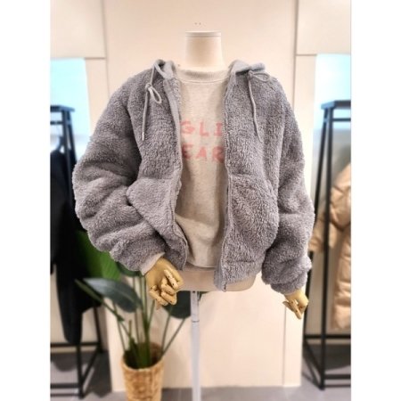 뽀글 후드 집업 점퍼 아이보리