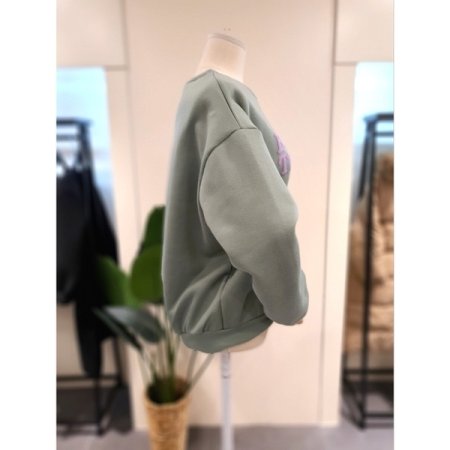 발포 프린팅 기모 맨투맨 카키