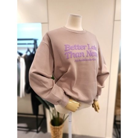 발포 프린팅 기모 맨투맨 베이지