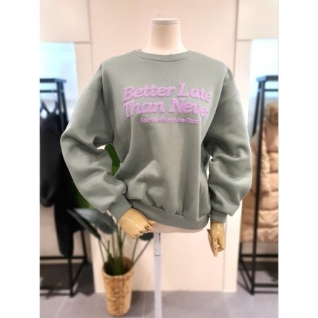 발포 프린팅 기모 맨투맨 베이지