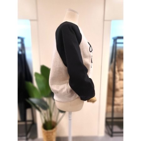 배색 세미크롭 기모 맨투맨 오트밀