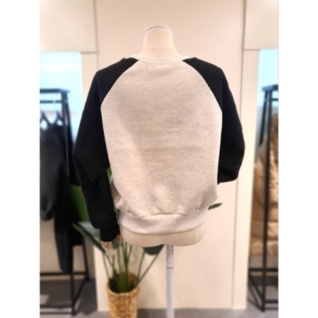 배색 세미크롭 기모 맨투맨 오트밀