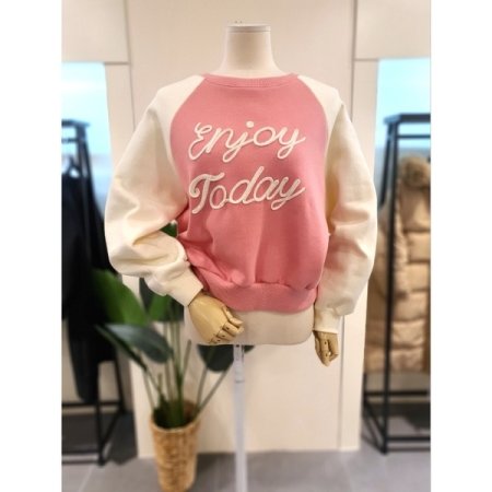 배색 세미크롭 기모 맨투맨 네이비