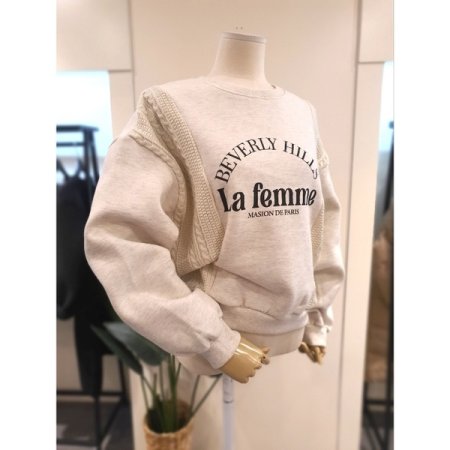 니트 배색 기모 맨투맨 오트밀