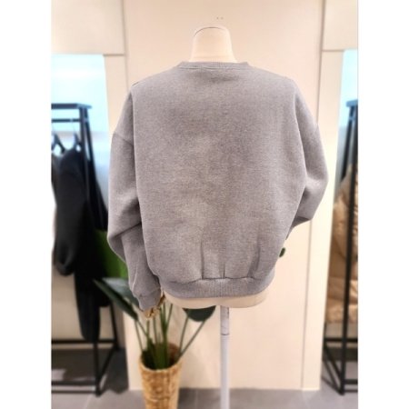 니트 배색 기모 맨투맨 그레이