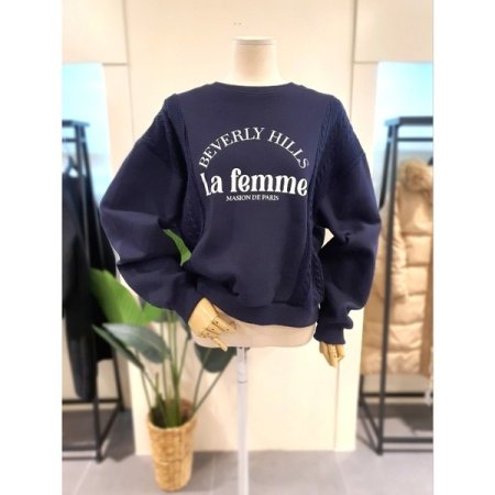 니트 배색 기모 맨투맨 그레이