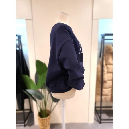 니트 배색 기모 맨투맨 네이비