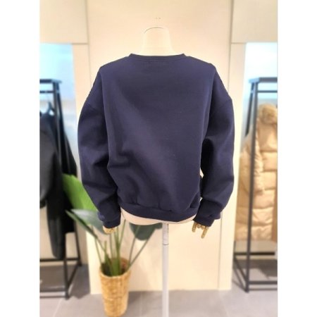 니트 배색 기모 맨투맨 네이비