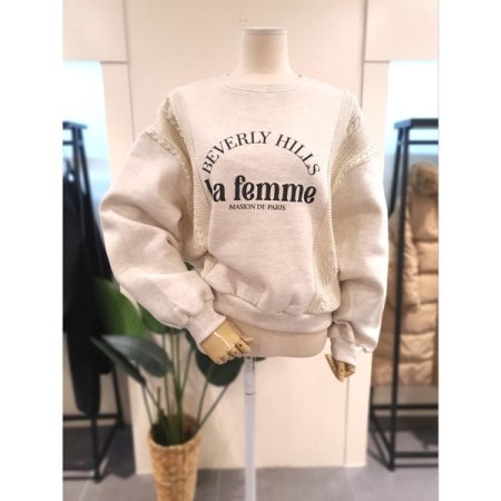 니트 배색 기모 맨투맨 네이비