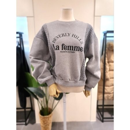 니트 배색 기모 맨투맨 네이비