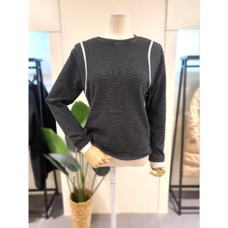 배색 스트라이프 이너 티셔츠 블랙