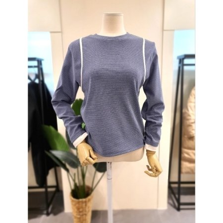 배색 스트라이프 이너 티셔츠 블랙