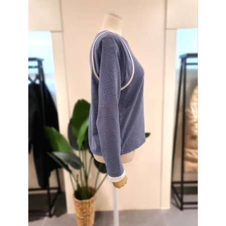 배색 스트라이프 이너 티셔츠 블루