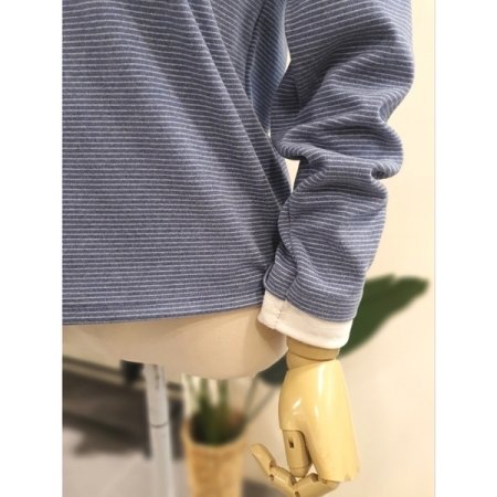 배색 스트라이프 이너 티셔츠 블루