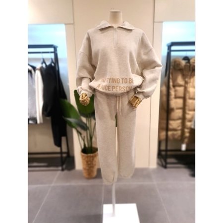 펄슨 레터링 반집업 기모 세트 오트밀