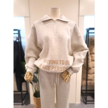 펄슨 레터링 반집업 기모 세트 오트밀