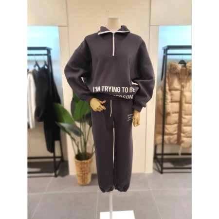 펄슨 레터링 반집업 기모 세트 오트밀