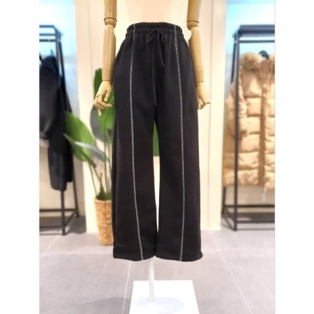 기모 스티치 스트링 와이드 팬츠 BK