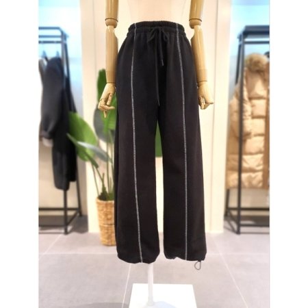 기모 스티치 스트링 와이드 팬츠 BK