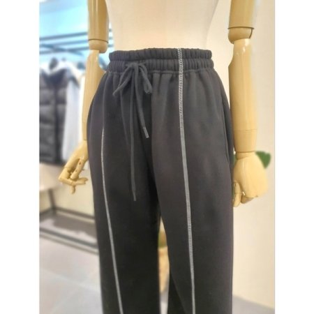 기모 스티치 스트링 와이드 팬츠 BK