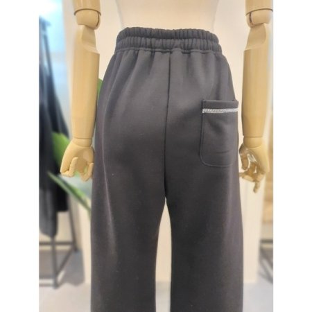기모 스티치 스트링 와이드 팬츠 BK