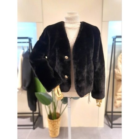 브이넥 투버튼 에코 퍼 자켓