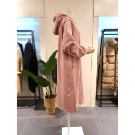 무지 후드 롱 원피스 핑크
