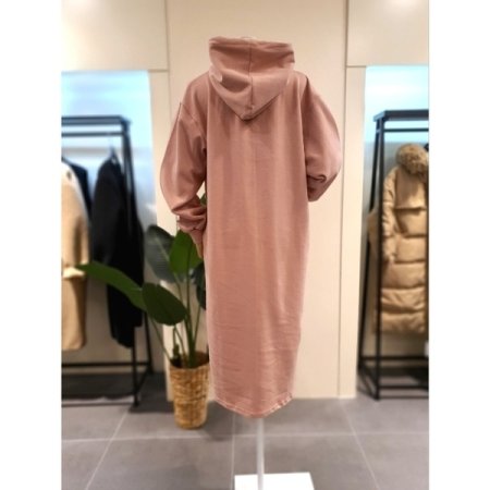 무지 후드 롱 원피스 핑크
