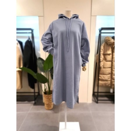 무지 후드 롱 원피스 핑크