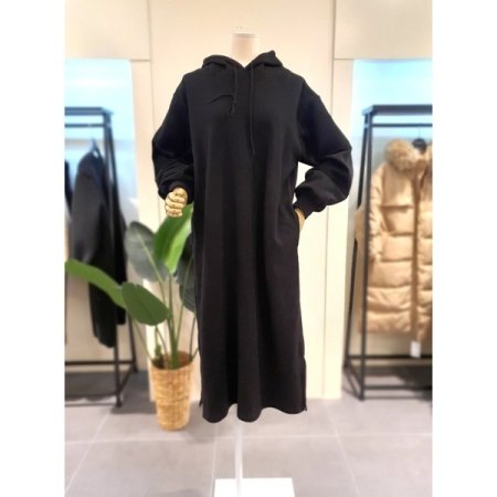 무지 후드 롱 원피스 핑크