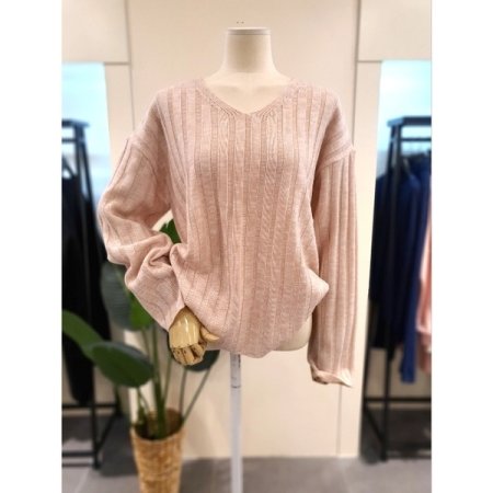 랭스 브이넥 니트 핑크