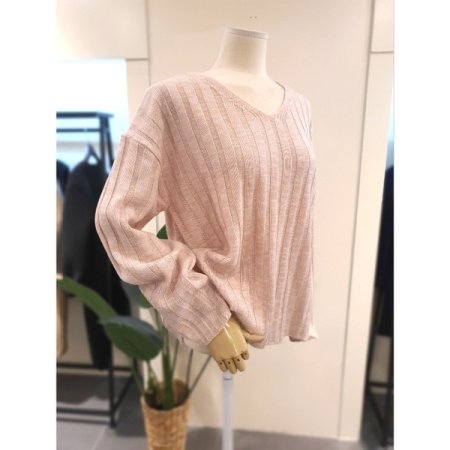 랭스 브이넥 니트 핑크