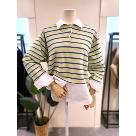 레이어드 스트라이프 카라 맨투맨 LE