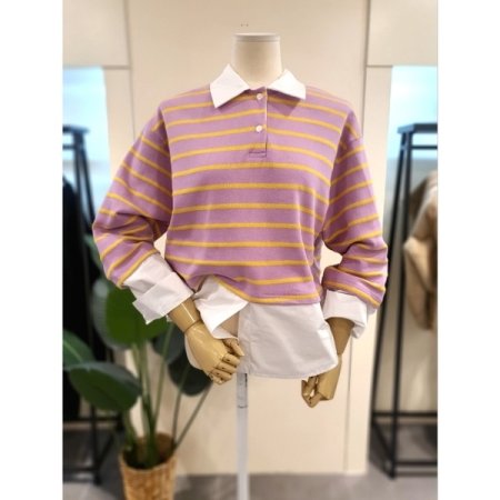 레이어드 스트라이프 카라 맨투맨 LE