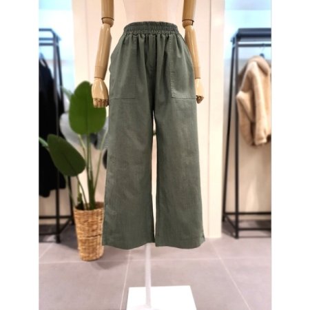 면 밴딩 와이드 팬츠 베이지