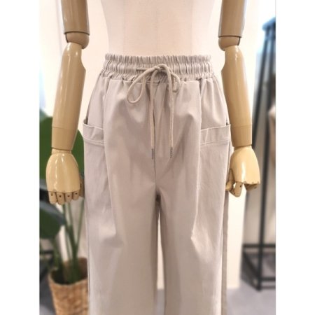 스트링 밴딩 핀턱 팬츠 베이지