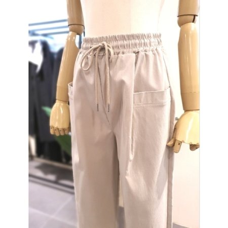 스트링 밴딩 핀턱 팬츠 베이지