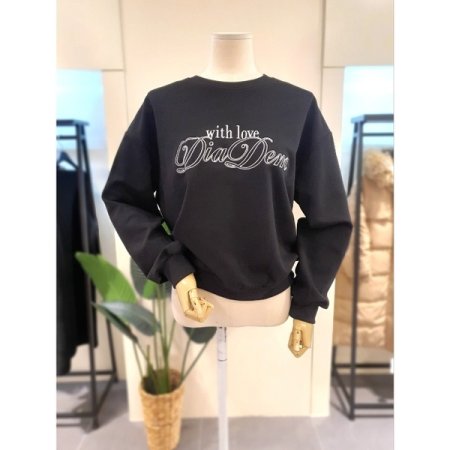 스프링 러브 자수 맨투맨 블랙