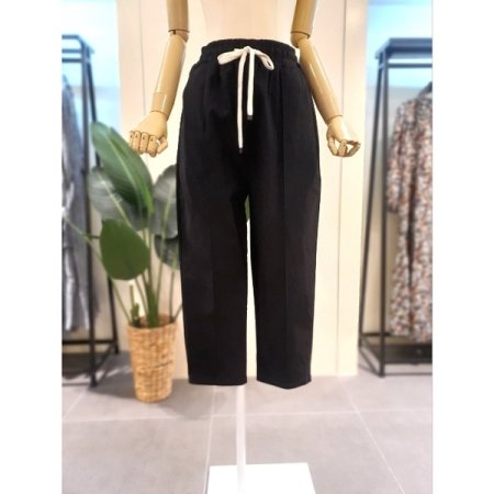 배색 스트링 핀턱 배기 팬츠 베이지