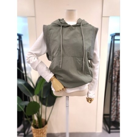 바스락 스트링 후드 스커트 세트 카키